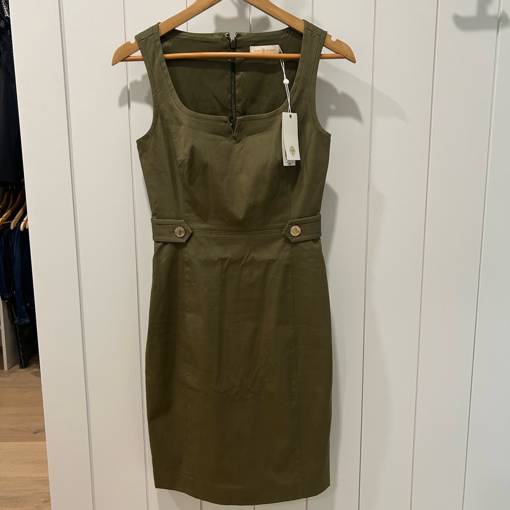 NEW Tory Burch Khaki Green Dress with Gold Accents